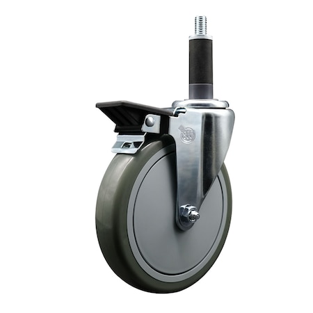 Service Caster 6'' Gray Poly Swivel 1'' Expanding Stem Caster with Brake SCC-EX20S614-PPUB-PLB-1